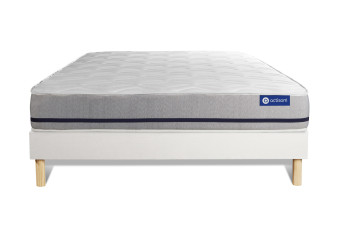 Ensemble Matelas Sommier 130x220 cm - Sommier Blanc (en kit) - Actimemo Soft