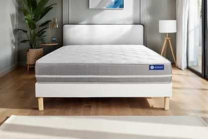 Ensemble Matelas Sommier 120x195 cm - Sommier Blanc (en kit) - Actilatex Touch