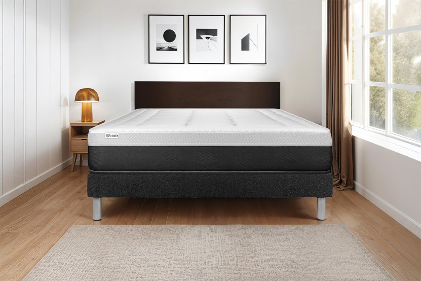 Ensemble Matelas Sommier 135x190 cm - Sommier Noir (en kit) - Vital Form