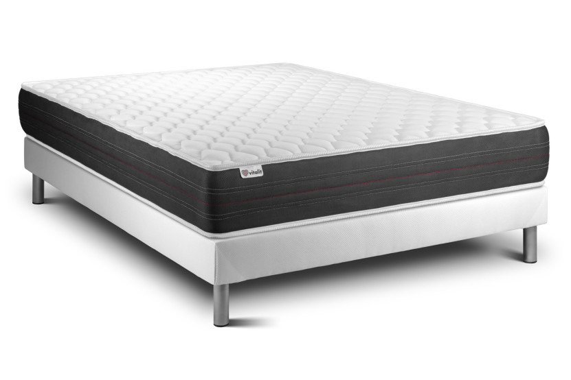 Ensemble Matelas Sommier 135x190 cm - Sommier Blanc (en kit) - Vitalspring