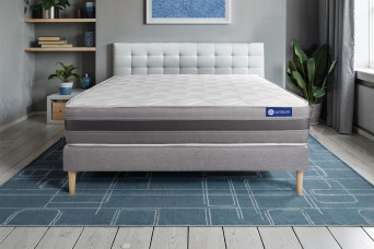 Ensemble Matelas Sommier 135x190 cm - Sommier Gris (en kit) - Actimemo Relax