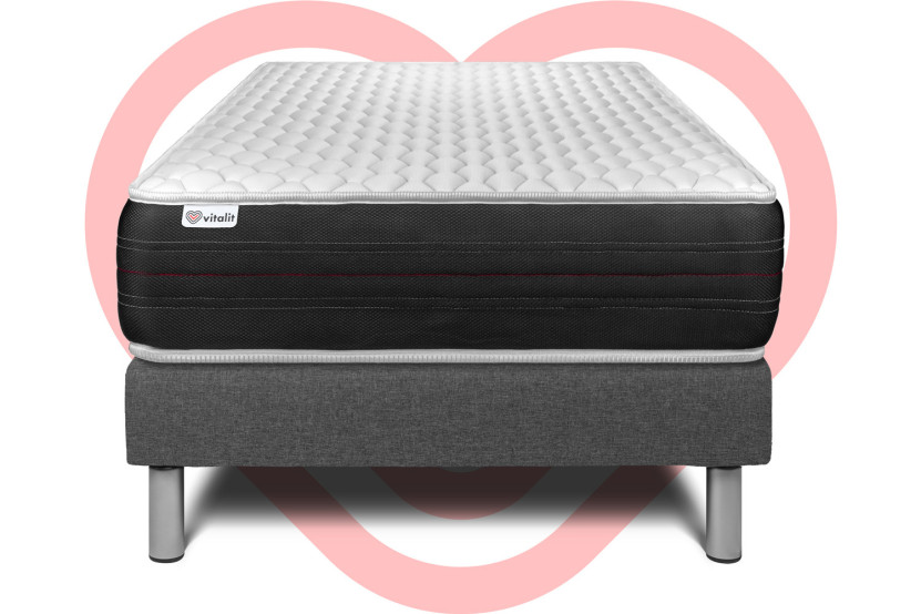 Ensemble Matelas Sommier 120x200 cm - Sommier Gris (en kit) - Vitalspring