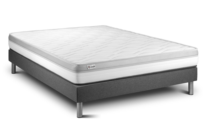 Ensemble Matelas Sommier 150x190 cm - Sommier Gris (en kit) - Vital Relax