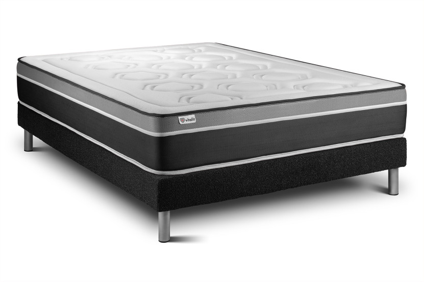 Ensemble Matelas Sommier 150x200 cm - Sommier Noir (en kit) - Vital Care