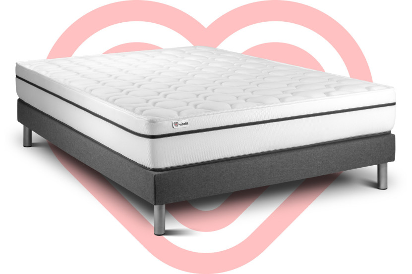 Ensemble Matelas Sommier 135x190 cm - Sommier Gris (en kit) - Vital Spa