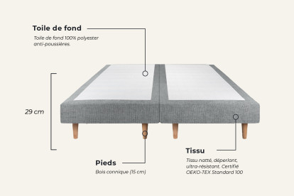 Ensemble Matelas Sommier 200x200 cm - 2 Sommiers Gris (déjà monté) - Windsor