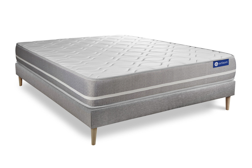 Ensemble Matelas Sommier 135x200 cm - Sommier Gris (en kit) - Actimemo Touch