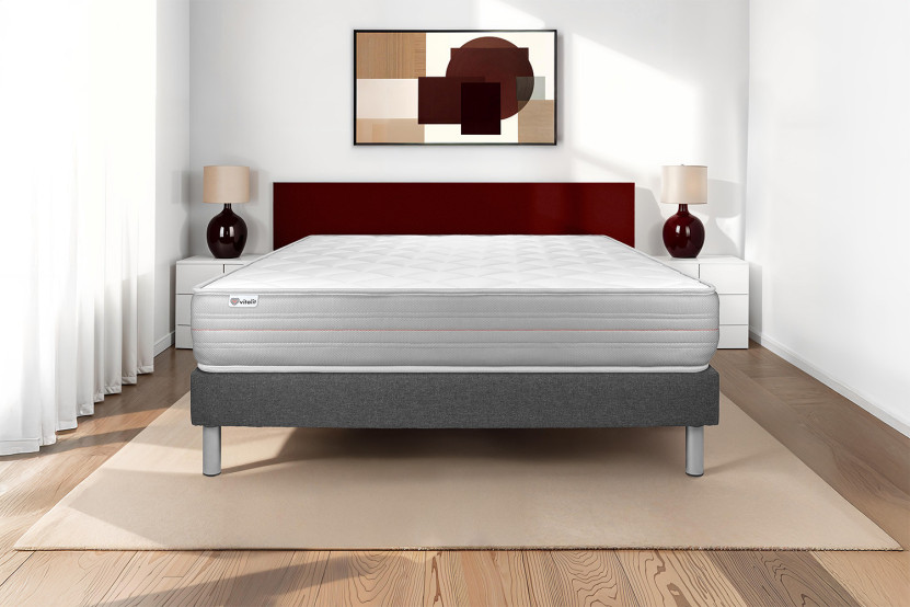 Ensemble Matelas Sommier 150x200 cm - Sommier Gris (en kit) - Vitalmemo