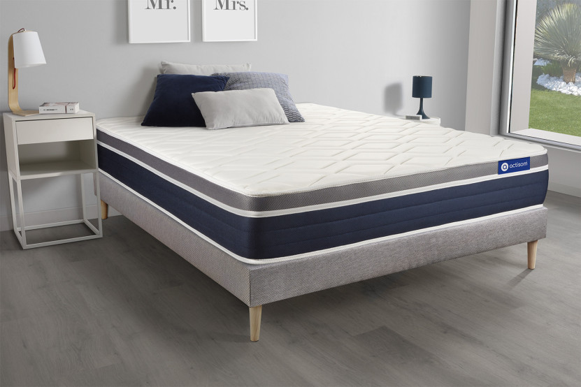 Ensemble Matelas Sommier 150x195 cm - Sommier Gris (en kit) - Actilatex Confort