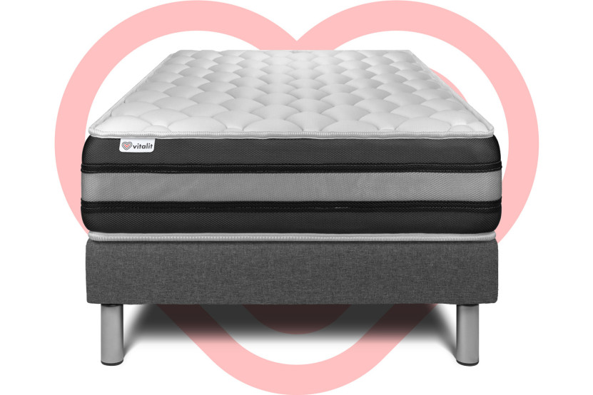 Ensemble Matelas Sommier 120x190 cm - Sommier Gris (en kit) - Vitalspring Zen