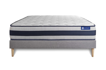 Ensemble Matelas Sommier 140x220 cm - Sommier Gris (en kit) - Actimemo Ergo