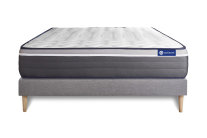 Ensemble Matelas Sommier 130x200 cm - Sommier Gris (en kit) - ActiMemo Plus