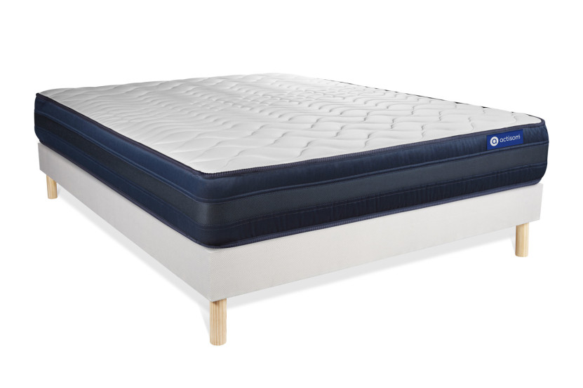 Ensemble Matelas Sommier 140x210 cm - Sommier Blanc (en kit) - Actimemo Tech