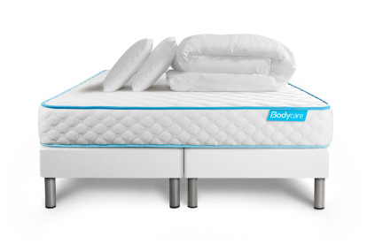 Pack lit complet 200x200 cm - Matelas + 2 Sommiers Blancs + 2 oreillers + Couette - Bodyone