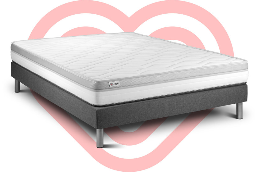 Ensemble Matelas Sommier 180x220 cm - Sommier Gris (en kit) - Vital Relax