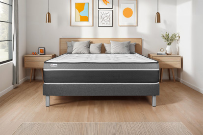 Ensemble Matelas Sommier 135x200 cm - Sommier Gris (en kit) - Vital Care