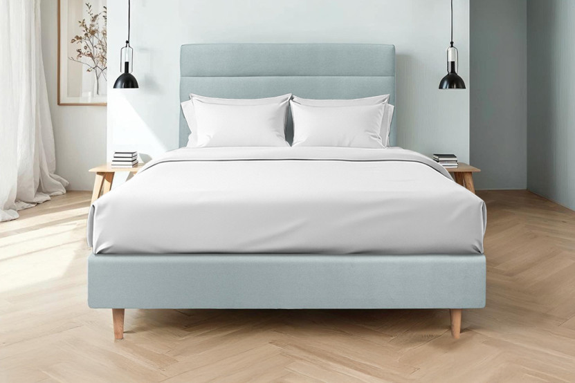 Tête de lit 160 cm Lignes - Tissu Velours Gris Bleute