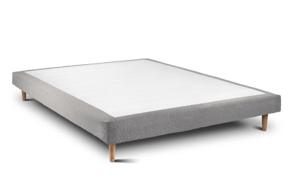 Lit 150x190 cm - Sommier tapissier H29 cm + tête de lit à lignes - Tissu Bouclette Gris