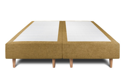 Lit 2x 100x200 cm - Sommier tapissier H35 cm + tête de lit capitonnée - Tissu Toile natté Jaune