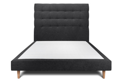 Lit 160x200 cm - Sommier tapissier H29 cm + tête de lit capitonnée - Tissu Toile natté Noir