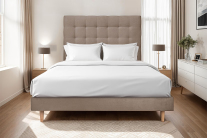 Lit 150x200 cm - Sommier à lattes H29 cm + tête de lit capitonnée - Tissu Velours Taupe