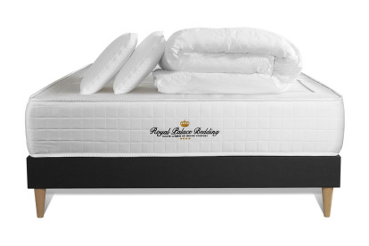 Pack lit complet 140x200 cm - Matelas + Sommier Noir (en kit) + 2 oreillers + Couette - Windsor
