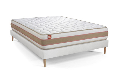 Pack lit complet 160x200 cm - Matelas + Sommier Blanc + 2 oreillers + Couette - Le Délicat