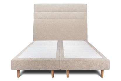 Lit 2x 100x200 cm - Sommier tapissier H29 cm + tête de lit à lignes - Tissu Toile natté Beige Brun