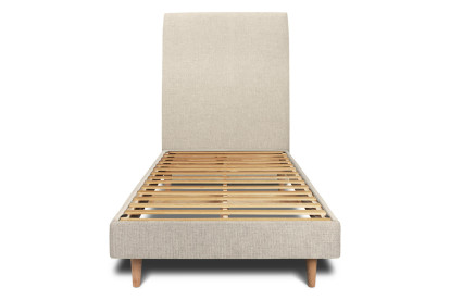 Lit 90x190 cm - Sommier à lattes H29 cm + tête de lit tapissée - Tissu Toile natté Beige Clair