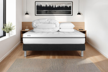 Pack lit complet 140x190 cm - Matelas + Sommier Noir (en kit) + 2 oreillers + Couette - Vital Spa