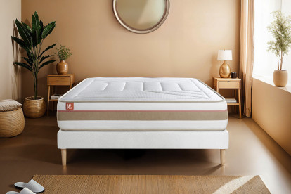 Ensemble Matelas Sommier 90x190 cm - Sommier Blanc (en kit) - Le Tendre