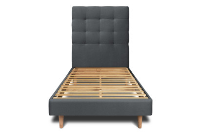 Lit 90x200 cm - Sommier à lattes H29 cm + tête de lit capitonnée - Tissu Velours Gris Anthracite