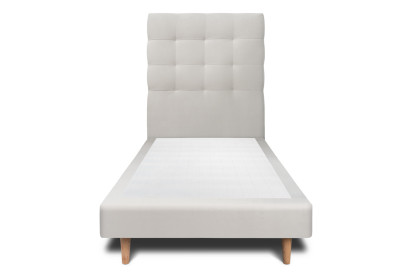 Lit 90x200 cm - Sommier tapissier H29 cm + tête de lit capitonnée - Tissu Velours Gris Clair