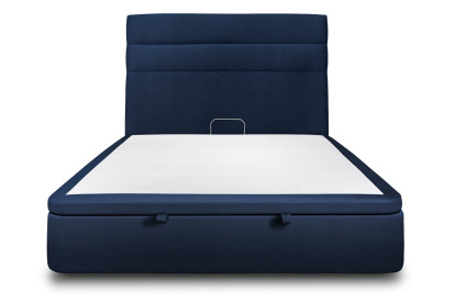 Lit coffre 140x200 cm avec Tête de lit à lignes - Tissu Velours Bleu Océan