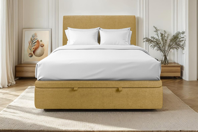 Sommier Coffre 140x190 cm - Toile Nattée - Jaune