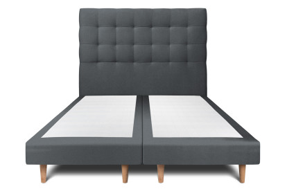 Lit 2x 90x200 cm - Sommier tapissier H29 cm + tête de lit capitonnée - Tissu Velours Gris Anthracite