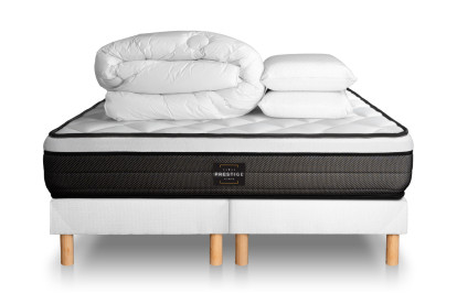 Pack lit complet 180x200 cm - Matelas + 2 Sommiers Blancs + 2 oreillers + Couette - Suite
