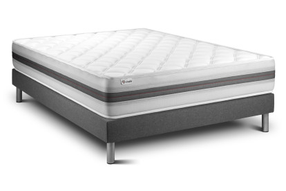 Ensemble Matelas Sommier 200x200 cm - Sommier Gris (en kit) - Vitalmemo Back
