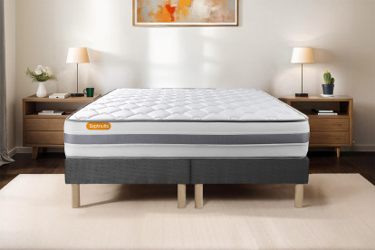 Ensemble Matelas Sommier 160x200 cm - 2 Sommiers Gris - Memo Spring