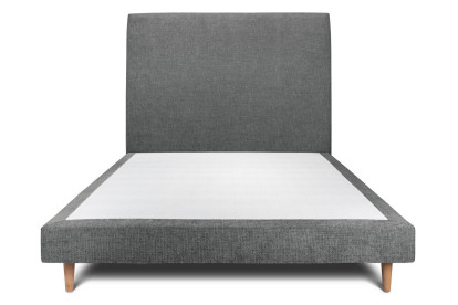 Lit 150x190 cm - Sommier tapissier H29 cm + tête de lit tapissée - Tissu Toile natté Gris Anthracite