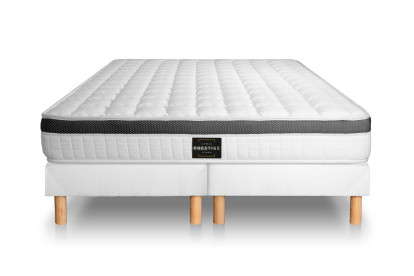 Pack lit complet 160x200 cm - Matelas + 2 Sommiers Blancs + 2 oreillers + Couette - Supérieur