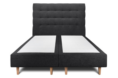 Lit 2x 100x200 cm - Sommier tapissier H35 cm + tête de lit capitonnée - Tissu Toile natté Noir