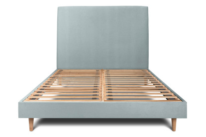 Lit 200x200 cm - Sommier à lattes H29 cm + tête de lit tapissée - Tissu Velours Gris Bleuté