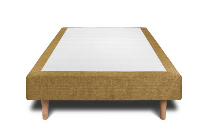 Lit 90x190 cm - Sommier tapissier H29 cm + tête de lit tapissée - Tissu Toile natté Jaune
