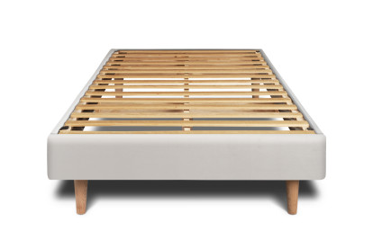 Lit 90x200 cm - Sommier à lattes H29 cm + tête de lit à lignes - Tissu Velours Gris Clair