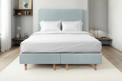 Lit 2x 100x200 cm - Sommier tapissier H35 cm + tête de lit tapissée - Tissu Velours Gris Bleuté