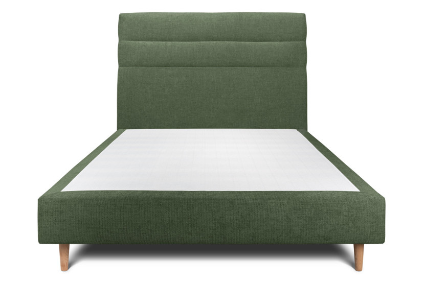 Lit 150x190 cm avec Tête de lit à lignes - Tissu Toile natté