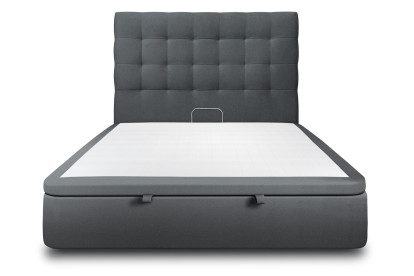 Lit coffre 140x200 cm avec Tête de lit capitonnée - Tissu Velours Gris Anthracite
