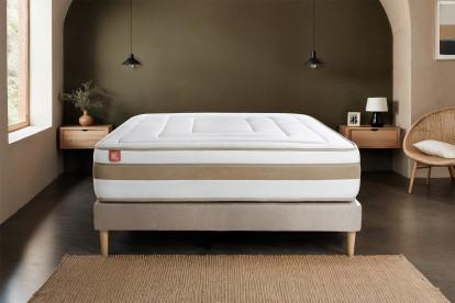Pack lit complet 160x200 cm - Matelas + Sommier Beige + 2 oreillers + Couette - Le Raffiné