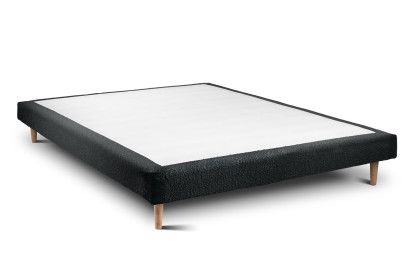 Lit 150x190 cm - Sommier tapissier H29 cm + tête de lit capitonnée - Tissu Bouclette Noir